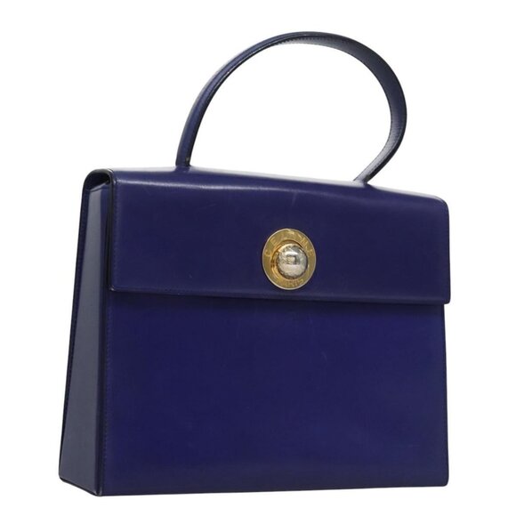 CELINE Hand Bag Leather Blue Gold Auth BD984 - Picture 1 of 16